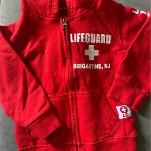 Kids Lifeguard Brigantine, NJ Red Hoodie Sweatshirt XS (size 4/5).